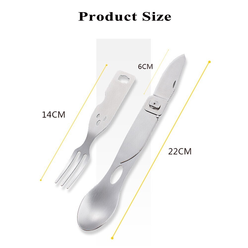 Folding Knife Fork Spoon Travel Camping Eating Tool Steel Silverware Backpacking