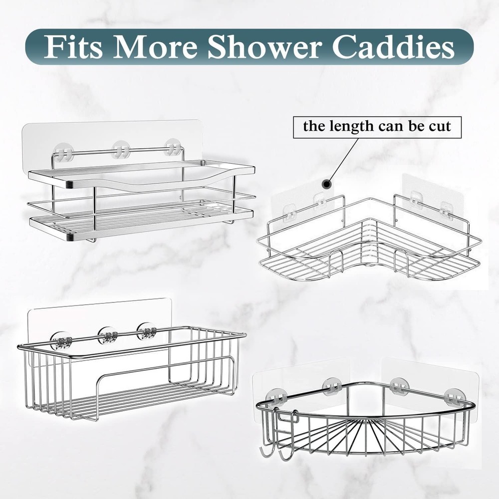 2 Pack Transparent Shower Caddy Adhesive for Replacement No Drilling