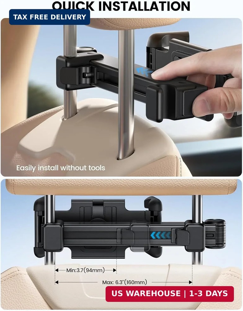 Lamicall Car Headrest Tablet Holder - [Lockable] [Thick Case Friendly] [Foldable