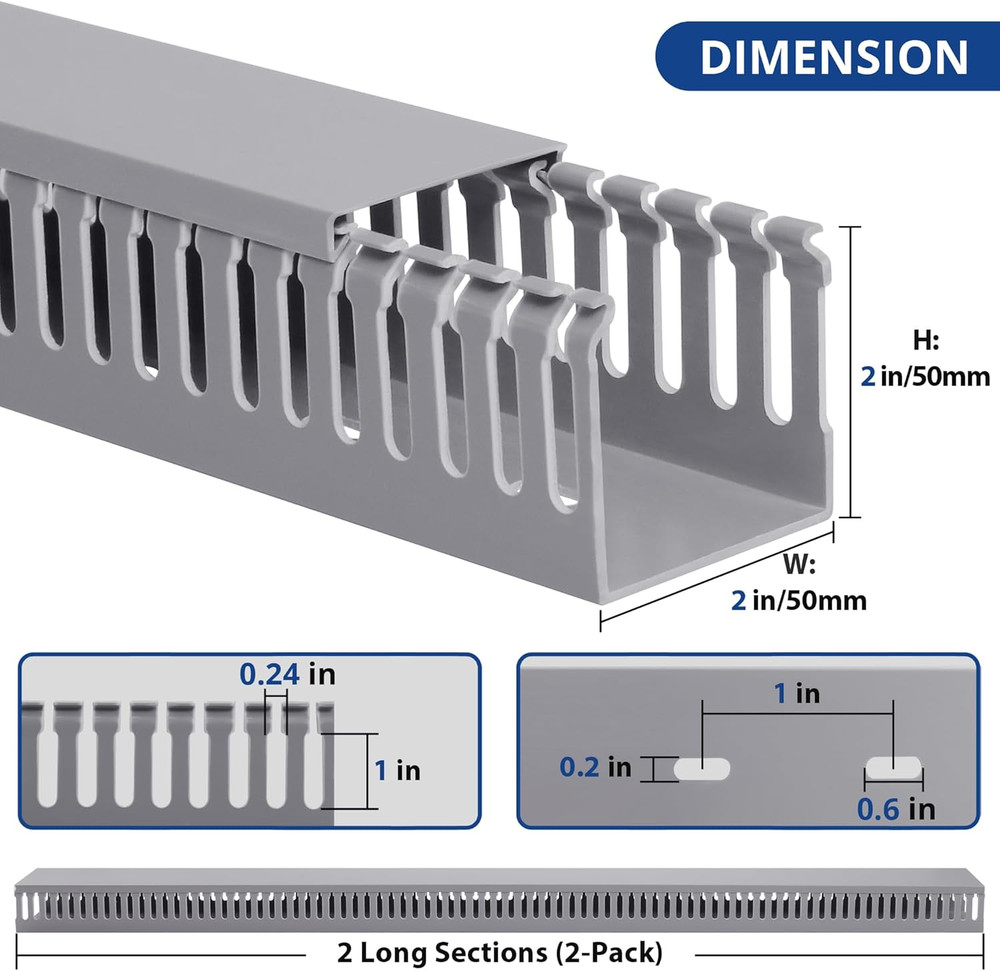 Zhiyo 2X2In Server Rack Cable Management Raceway, Cable Duct Kit, Electrically S