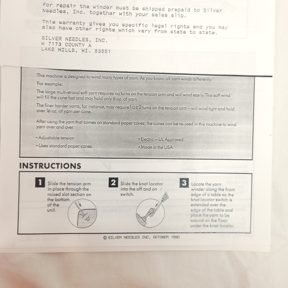 Silver Needles Yarn Winder Instructions User Manual