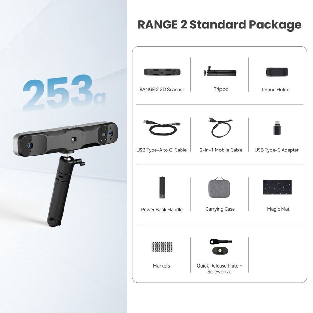 Revopoint RANGE 2 3D Scanner Handheld 0.1 mm Precision for 3D Modeling