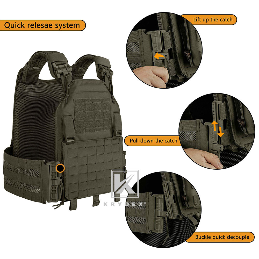 KRYDEX Tactical Plate Carrier Quick Release & Laser Cut MOLLE Panel Ranger Green