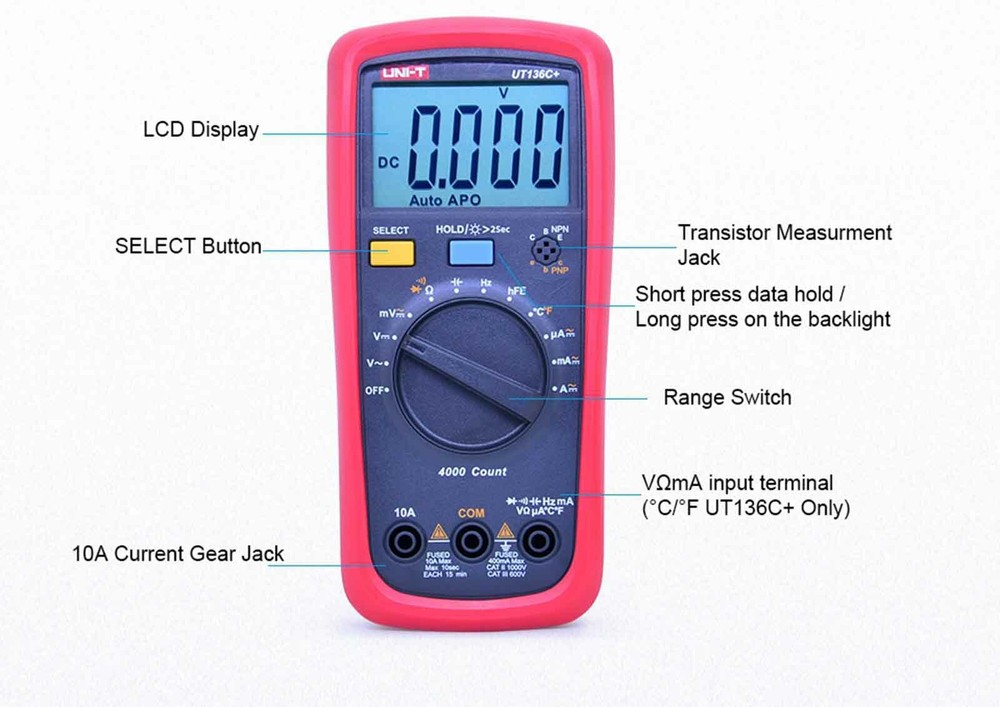 UNI-T UT136C+ Digital Multimeter AC DC Voltmeter Ammeter Tester
