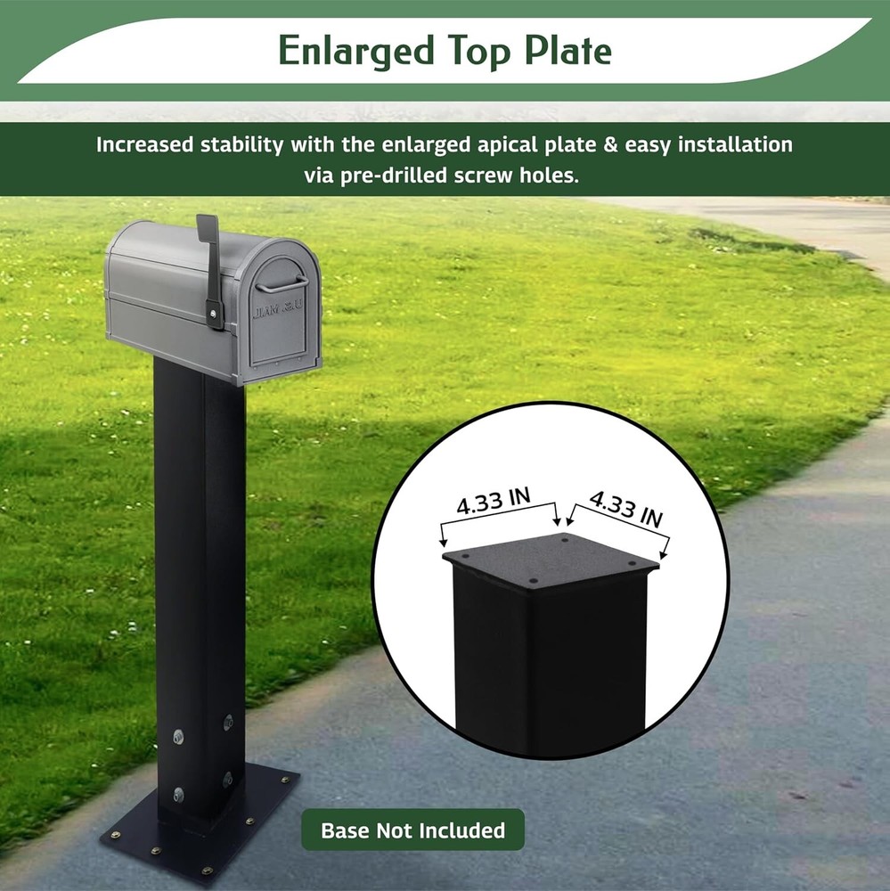 Mailbox Post - 27 x 4 x 4" - Rust Resistant For Outside Metal Mailbox - Black