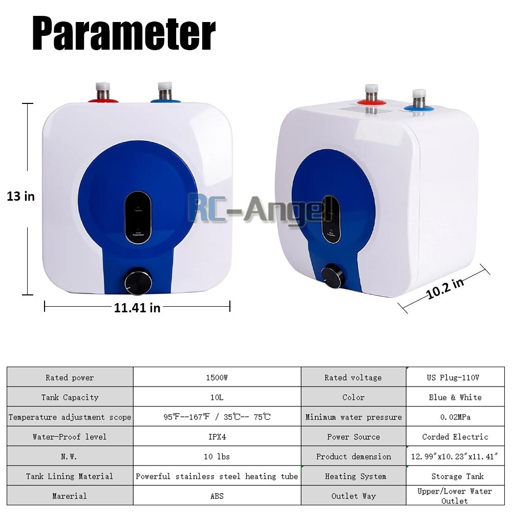 10L Instant Electric Hot Water Heater Shower Compact Mini-Tank Storage RV 110V