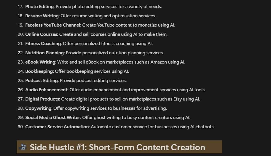Notion Site: AI Side Hustle Accelerator