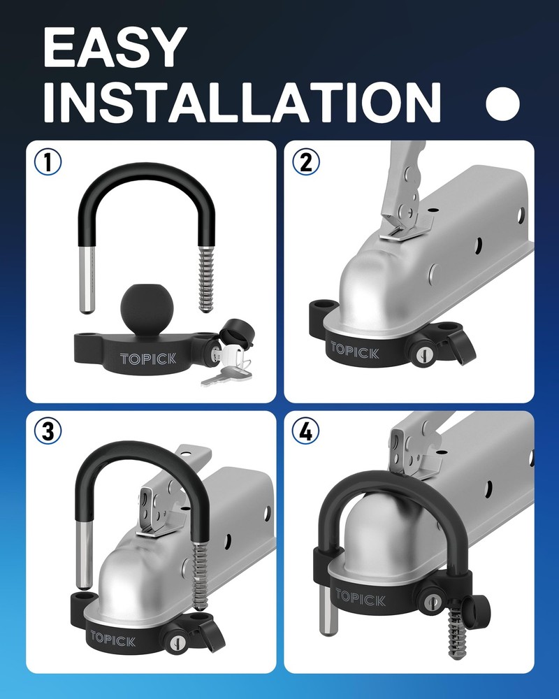 Keyed Alike Trailer Hitch Lock Set, Includes Coupler Ball Lock, Black