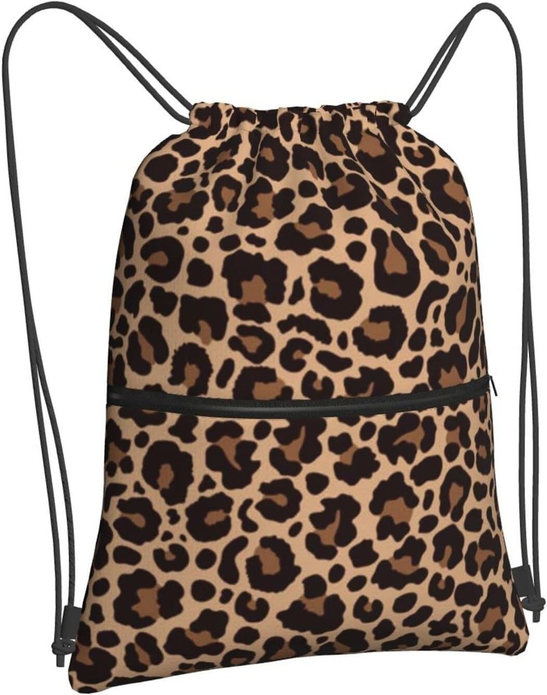 Leopard Printing Drawstring Backpack Bag Sport Gym Sackpack Print