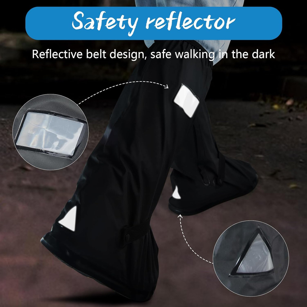 Rain Boot Waterproof Covers with Safety Reflector Reusable Foldable Non-Slip