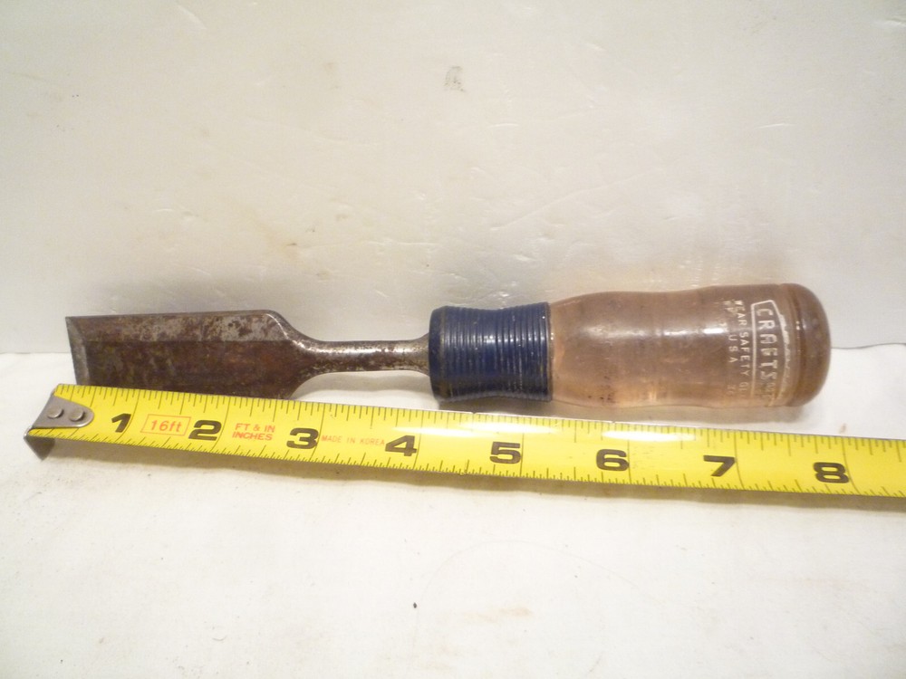 Vintage Craftsman 1" Bevel Edge Chisel - Clear & Blue handle - Nice blade