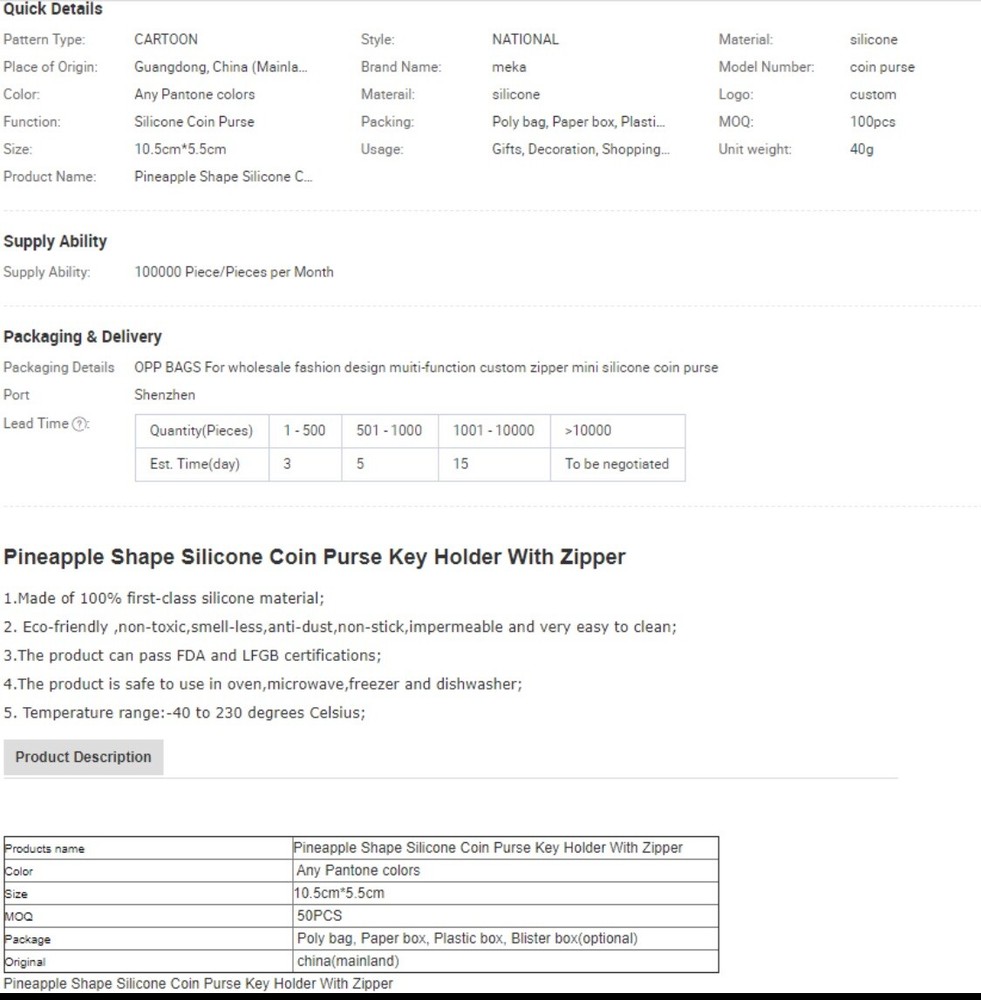 Pineapple Silicone Coin Pouch