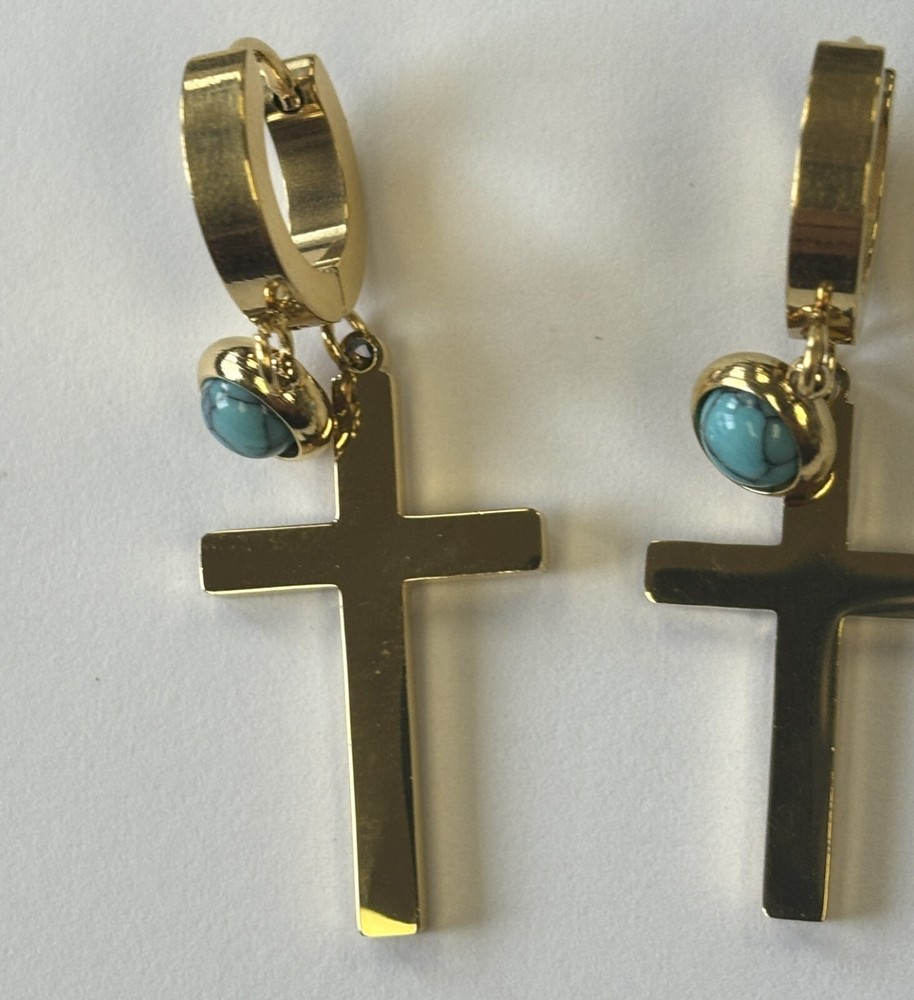 DIY Turquoise Gold Cross Earrings
