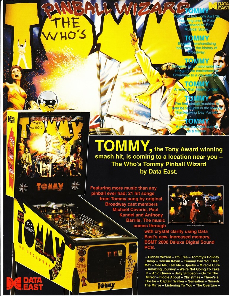 Tommy Data East Mint Pinball Flyer / Brochure / Ad