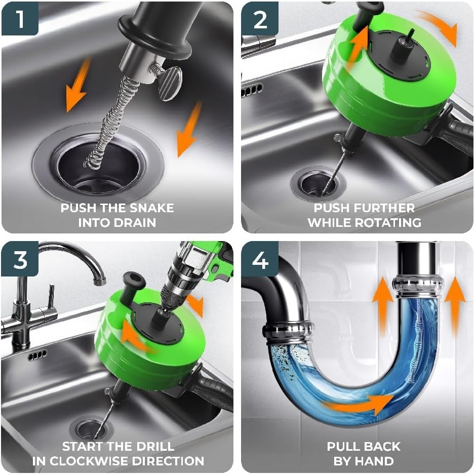 Professional Grade 50FT Drain Snake - Includes Drill Attachment and Gloves