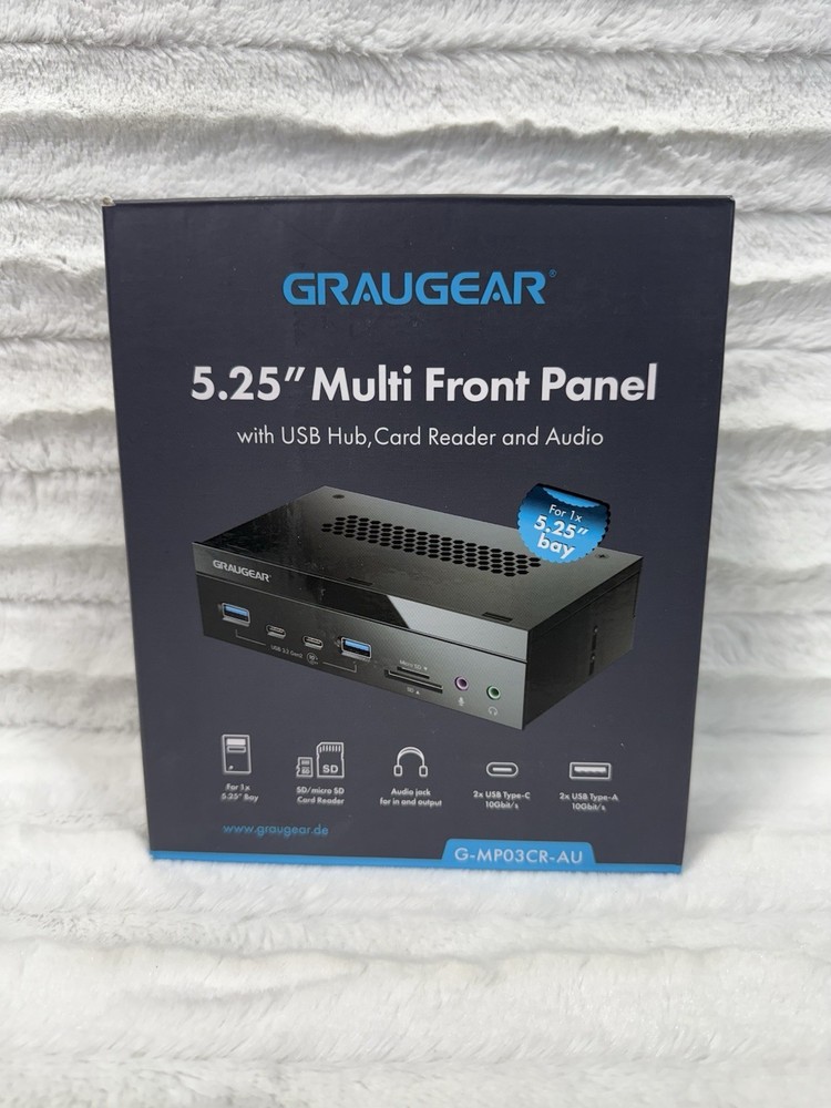 GRAUGEAR 5.25 Inch 10Gbps USB 3.2 PC Front Panel Card Reader with Audio Black