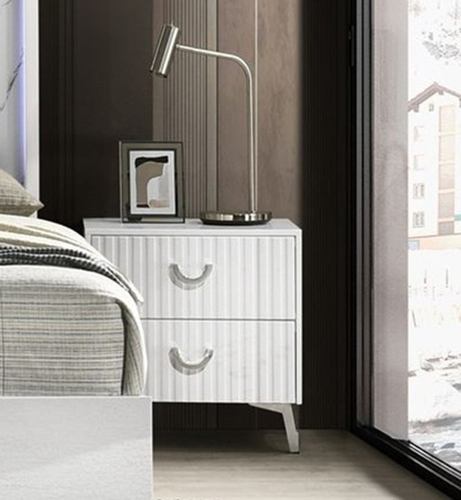 4pc Modern LED Light Upholstered Headboard Queen Bed Bedroom Set White