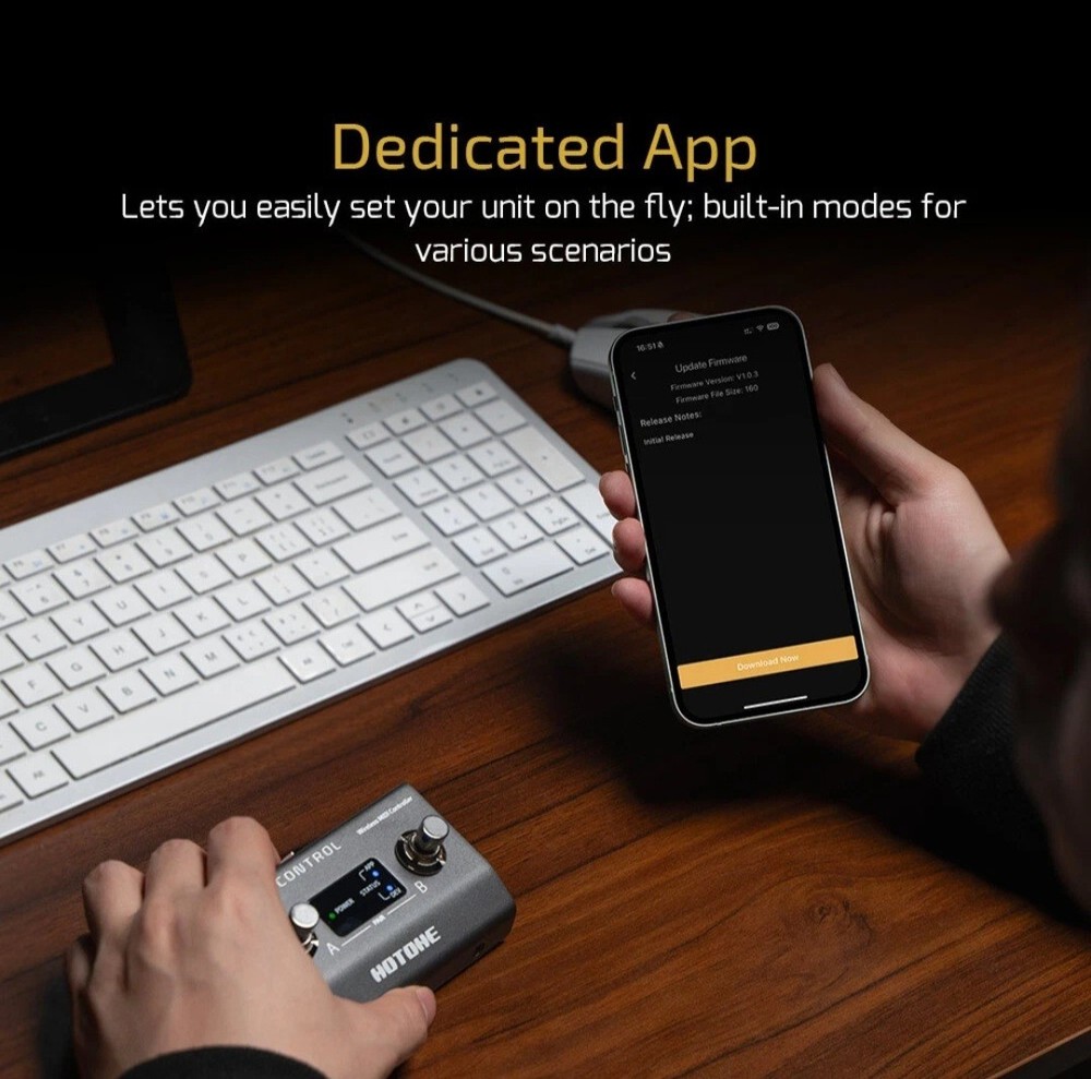 Hotone Pulse Control 2-Taste Wireless BT MIDI Fuß Controller Pedal NEW