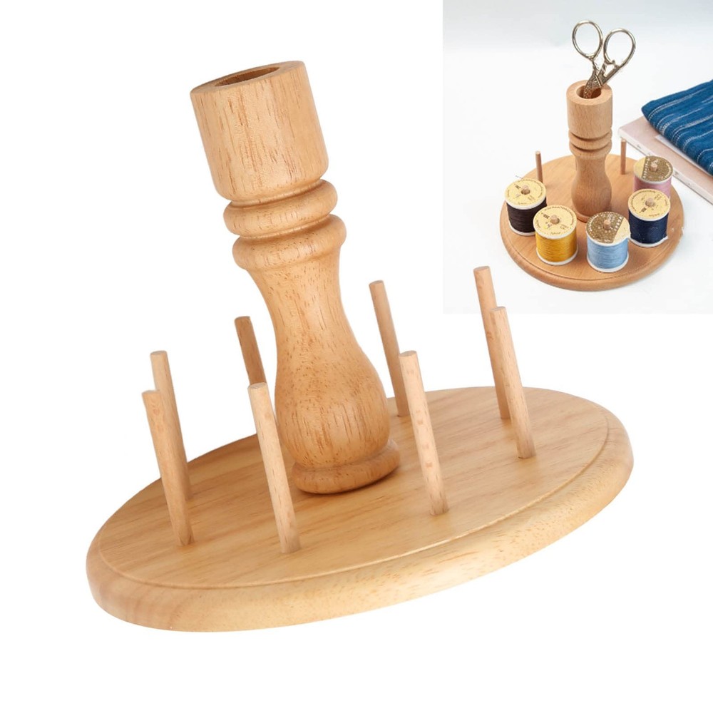 Wooden Thread Holder 8 Spools, Small Thread Rack Organizer for Sewing Embroid...