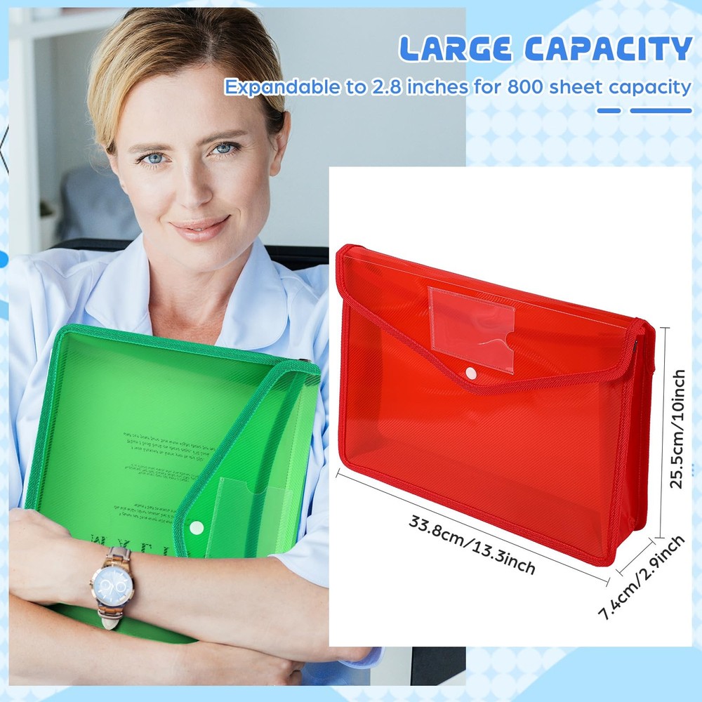 4 Pack A4 Expanding Plastic File Folders Waterproof Document Organizer with S...