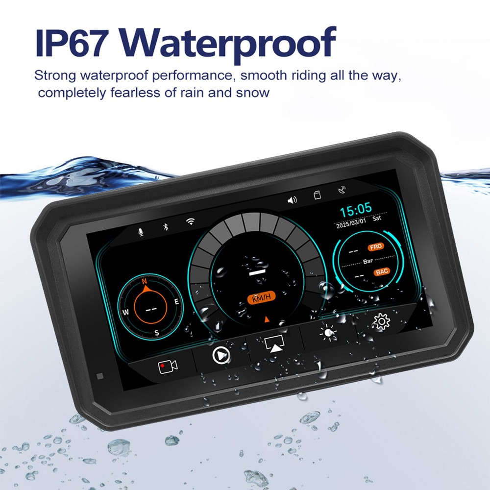 5.99" Motorcycle GPS Navigation Touch Screen Wireless CarPlay Android Auto Cam