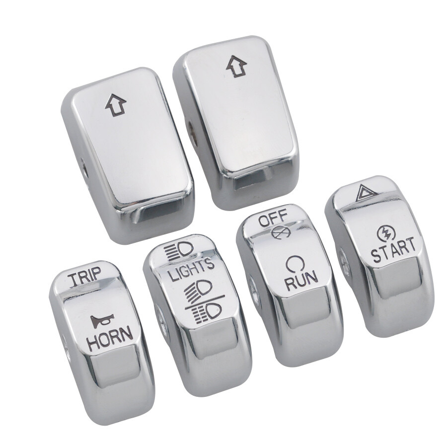 Chrome Hand Control Switch Housing Cover 6pcs Button Cap For Harley Dyna Softail