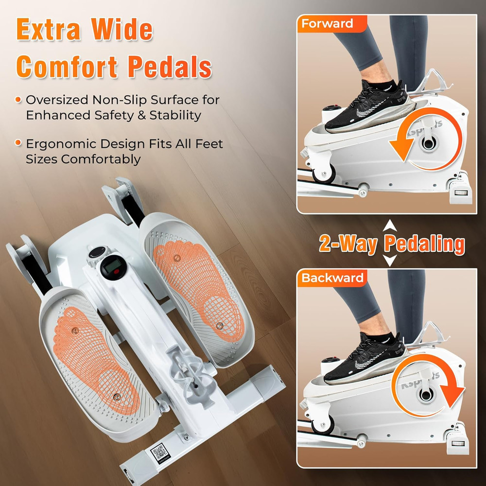 Compact Mini Elliptical with Handles, Seat & Adjustable Resistance - Quiet & Joi