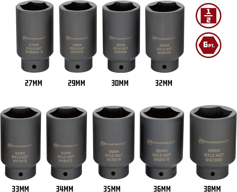 9 Piece Deluxe Axle Nut Socket Set, Tools for Removing Front Wheel Axle Nuts, Fo