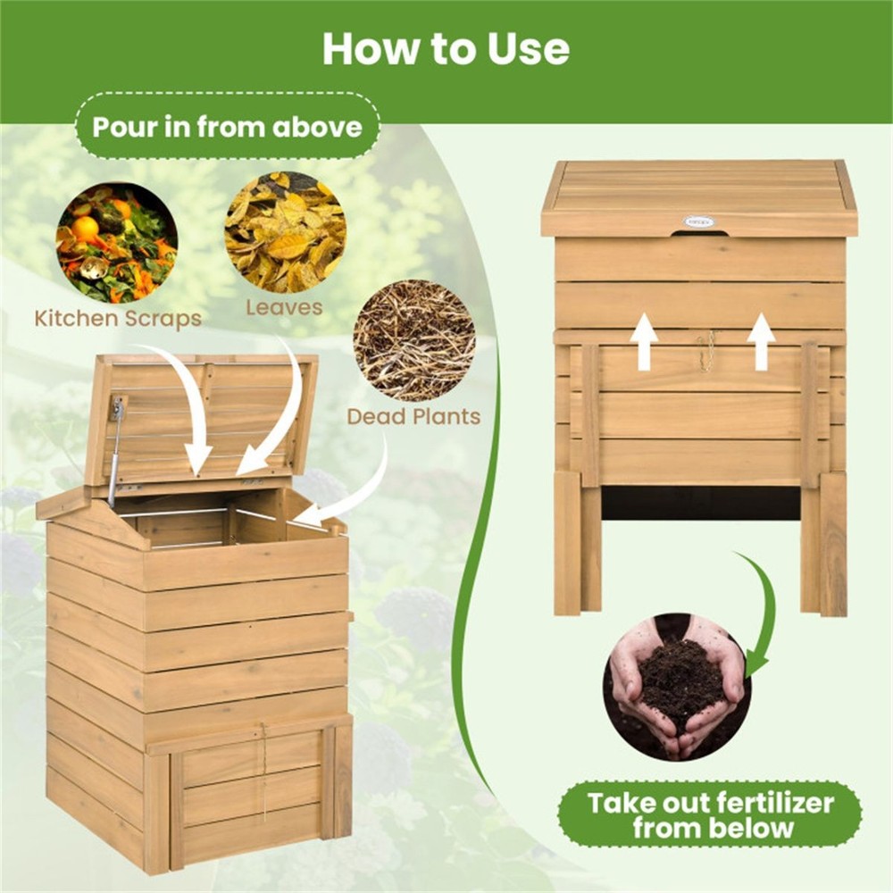 33' Tall Solid Wood Composter with Easy Top & Bottom Access, Decorative Compost