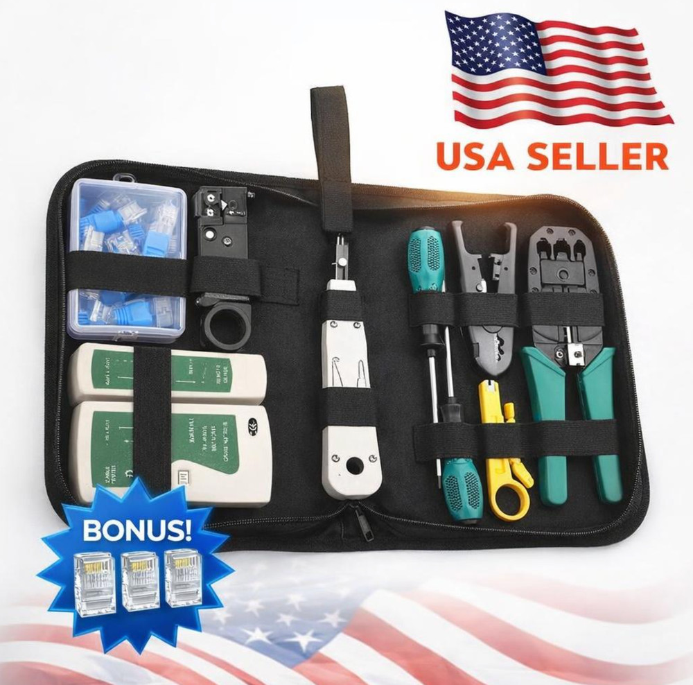 Network Tool Kit - RJ45 Crimper, Tester & Strippers for Ethernet Cable Work