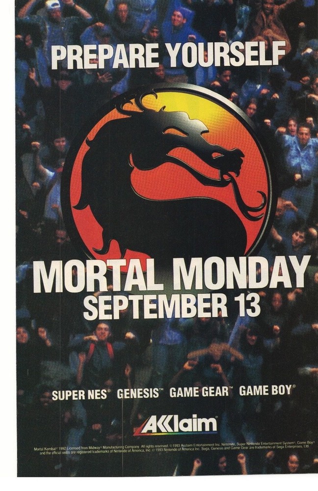 1994 Mortal Monday Acclaim Video Game Advertisement