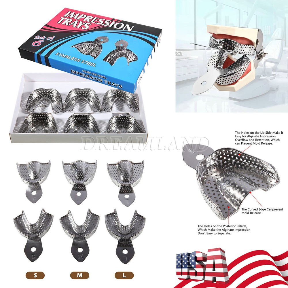 Dental Impression Trays Lower Upper Perforated 6 Pcs/Box