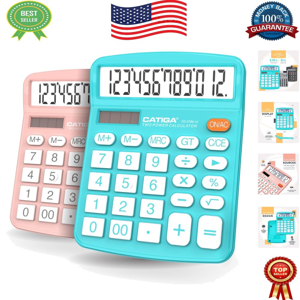 Versatile Standard Function Desktop Calculator Set with Large LCD - 12 Digits