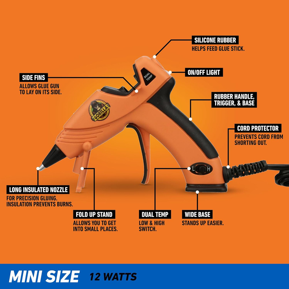 Hot Glue Gun Mini Size, Dual Temp, Precision Nozzle, Easy Trigger
