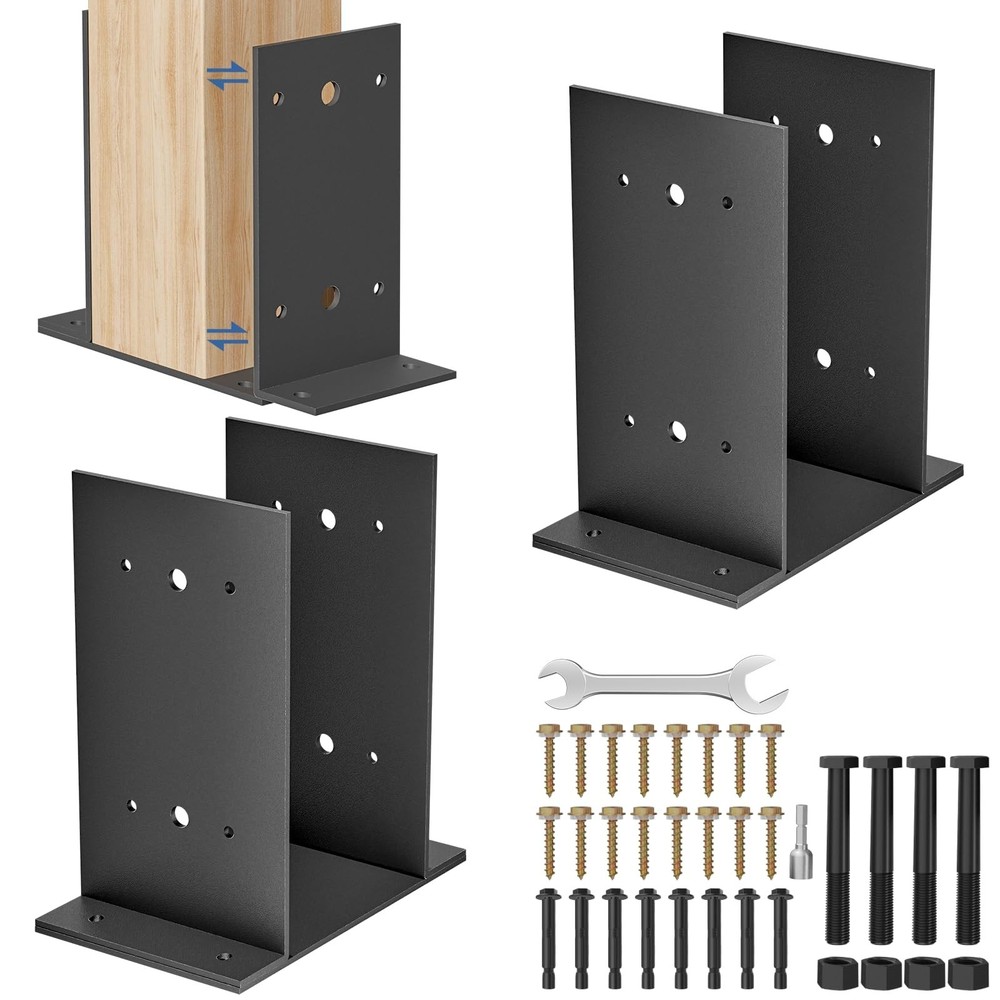 6x6 Post Base 2 Pcs,Heavy Duty Detachable Post Bracket & Adjustable Inner Size