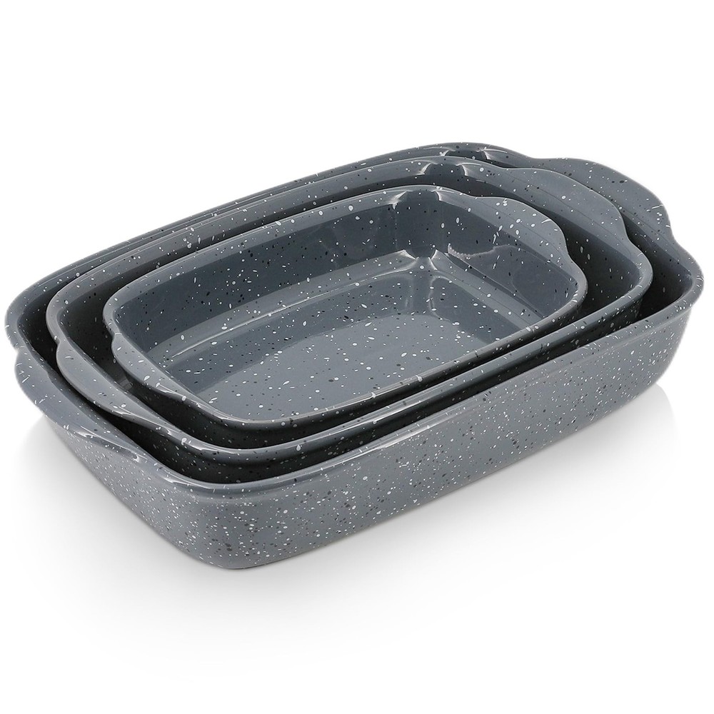 Ceramic Bakeware Dish Set of 3, Rectangular Baking Casserole for Oven,High He...