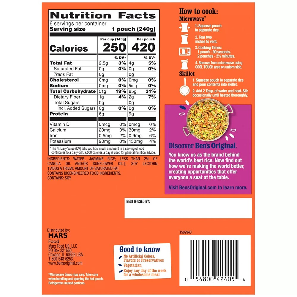 Ben's Original Ready Jasmine Rice, 8.5 oz., 6 pk.