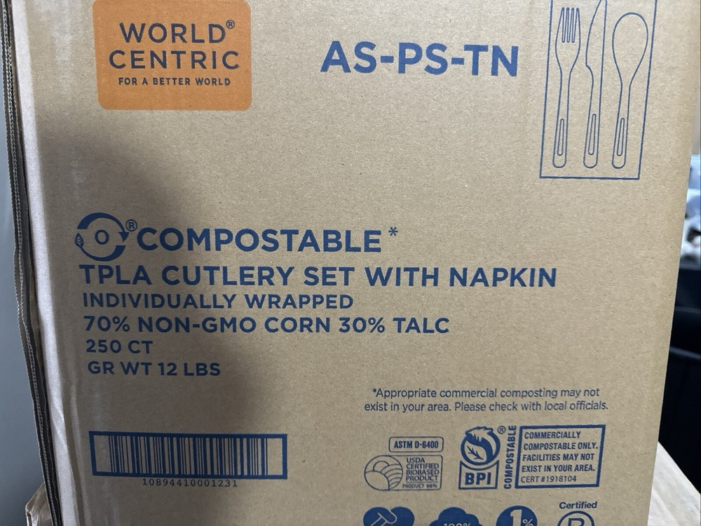 World Centric AS-PS-TN Cutlery Set Fork Knife Spoon And Napkin Compostable