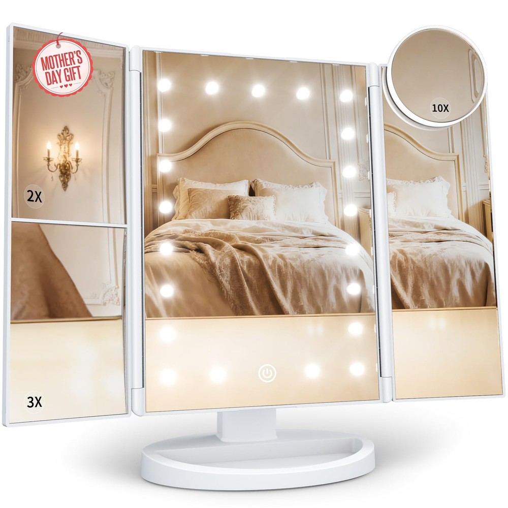 Makeup Mirror, Vanity Mirror with Lights, 2X/3X/10X Magnification, Touch Cont...