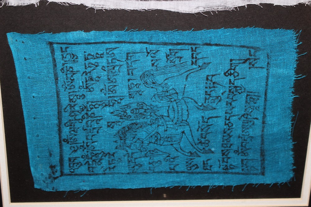 Arabic Middle Eastern Painted Writing Drawing Cloth Fragments Framed Multi Color