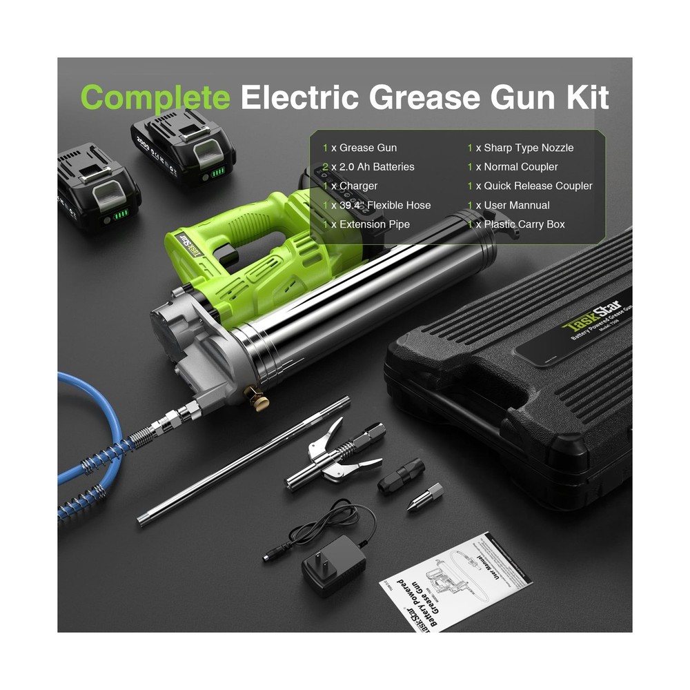 TaskStar Electric Grease Gun with Quick-Release Coupler, Battery Powered Grea...