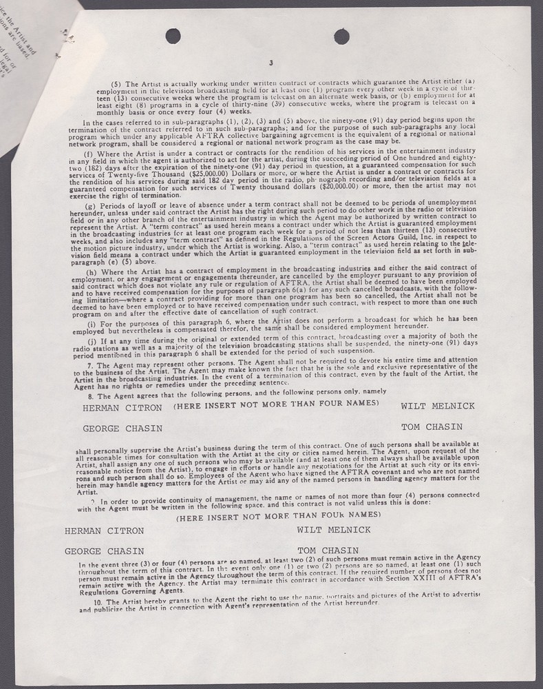 FRED MacMURRAY - CONTRACT SIGNED 10/14/1980