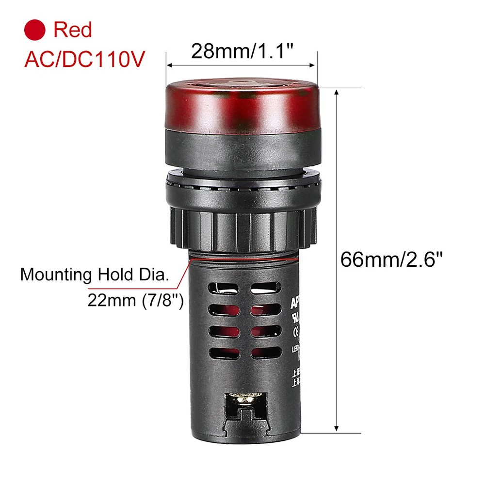 5PACK AC/DC 110V Light Panel Indicator Flashing Alarm with Buzzer Red LED