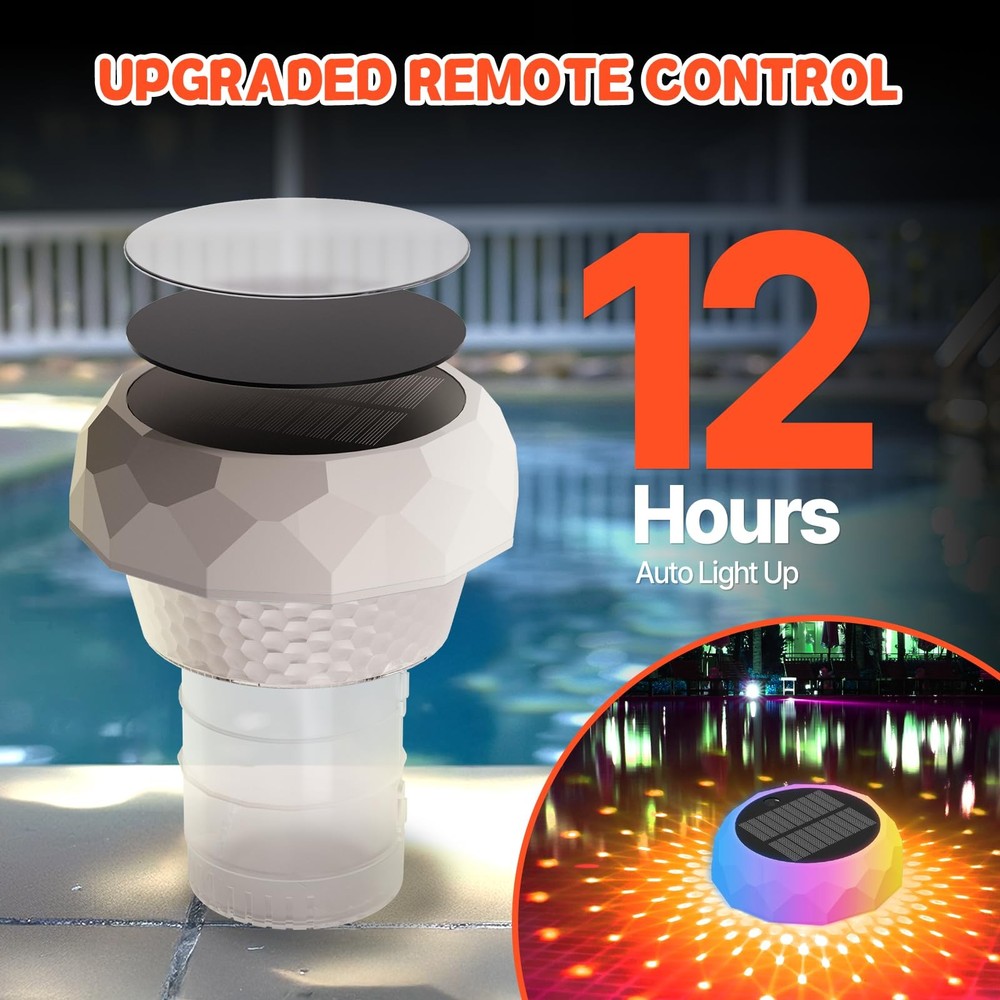 2 Pack Solar Pool Chlorine Floater with Remote, Pool Lights That Float, 8 Modes