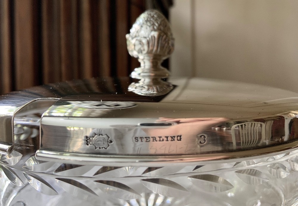 WM.DURGIN STERLING SILVER & PAIRPOINT ENGRAVED GLASS CRACKER CHEESE PLATE C.1905