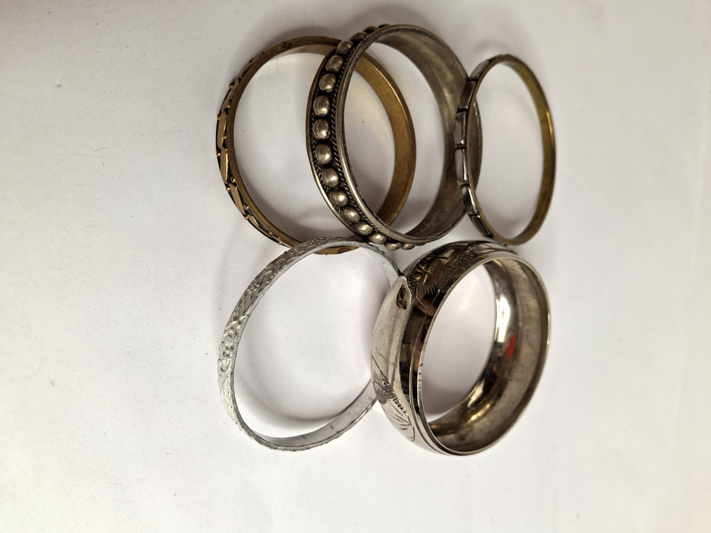 Vintage Metal Bracelets Lot Textured Boho Bangle Stack Mod Geo Westerncore