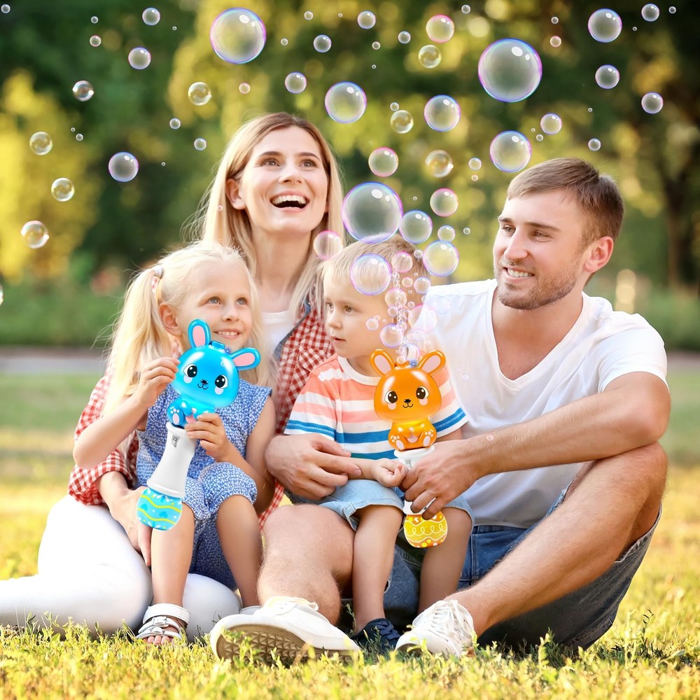 2 Pack Bubble Wands for Kids, Automatic Bubble Blower Machine with Light for ...