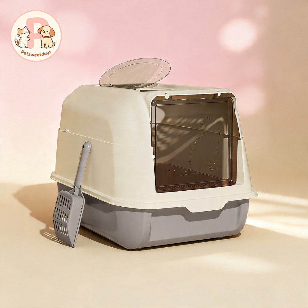 Extra Large Dual-Entry Cat Litter Box, Convertible Open/Enclosed,Odor Control