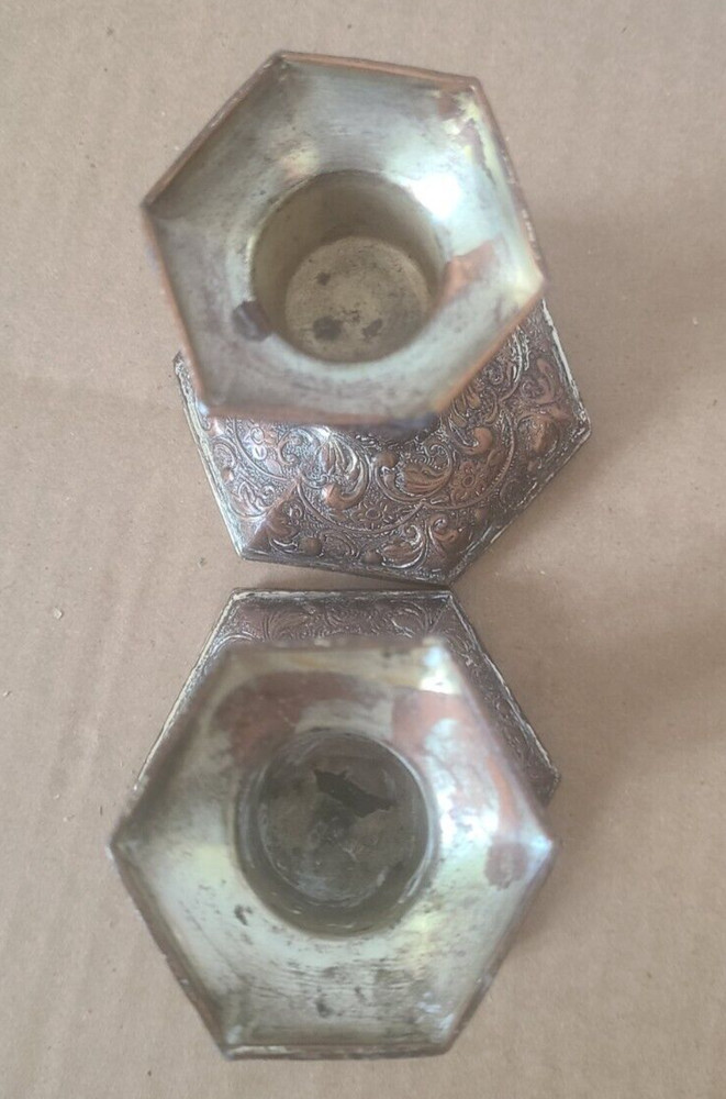 Antique Dutch Colonial Repousse Candlestick PaiR - Silver plated