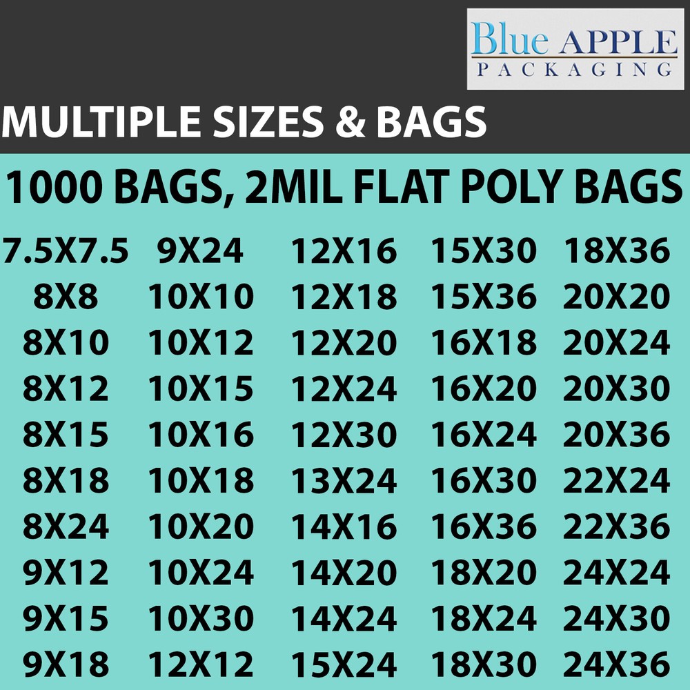 Multiple Sizes Clear Poly Bags 2Mil Flat Open Top Plastic Packaging Packing LDPE